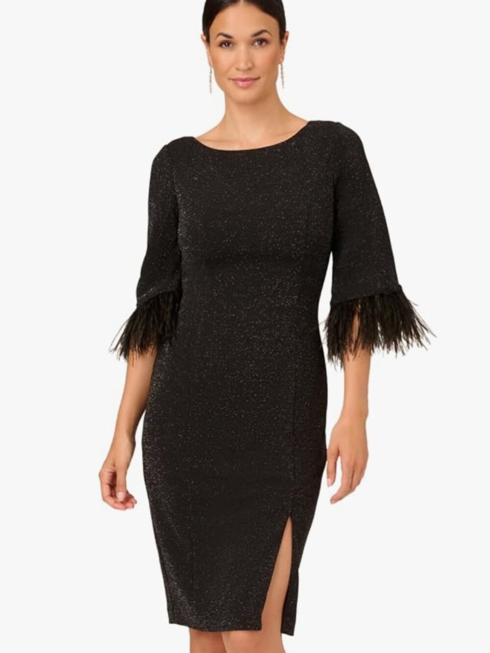 Adrianna Papell Feather Dress Black Metallic Knit Cocktail Dress NWT Size 4